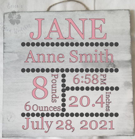 Birth Announcement Wood Sign